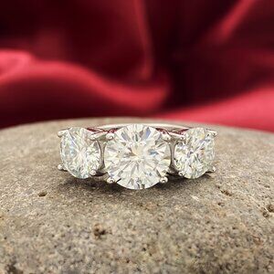NEW Certified 4ct. t.w. Moissanite Past Present Future 3 Stone Ring